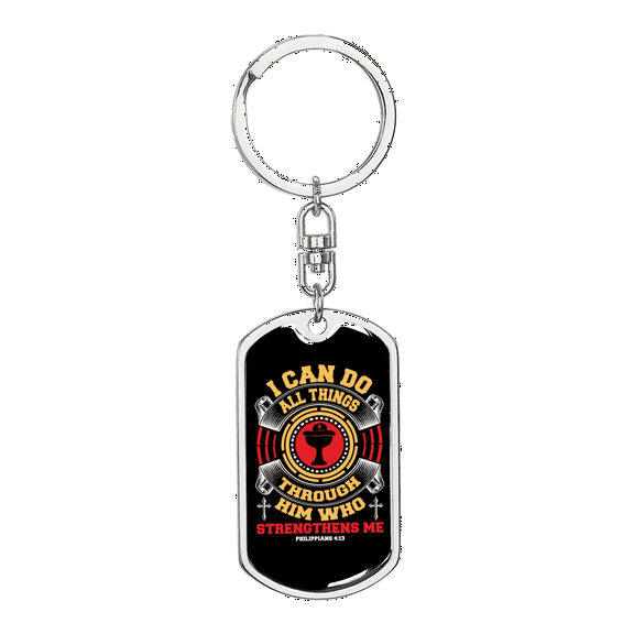 He Strengthens Me Philippians 4:13 Stainless Steel or 18k Gold Premium Swivel Dog Tag Keychain