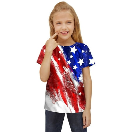 

Little Girl Boy Independence Day Graphic Printed Tees Short Sleeve T Shirts Unisex Casual Tops Size 150 Red