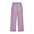 thumbnail image 6 of Baqcunre Work Pants For Women Women High Waisted Wide Leg Pants Drawstring Elastic Trousers Comfy Straight Leg Long Pants With Pockets Linen Pants Pants For Women Purple M, 6 of 6