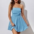 thumbnail image 2 of Jinhomg Women's Summer Strapless Dress Sleeveless Ruched Mini Dresses Elegant A Lined Bubble Wedding Club Party Dress Blue M, 2 of 10