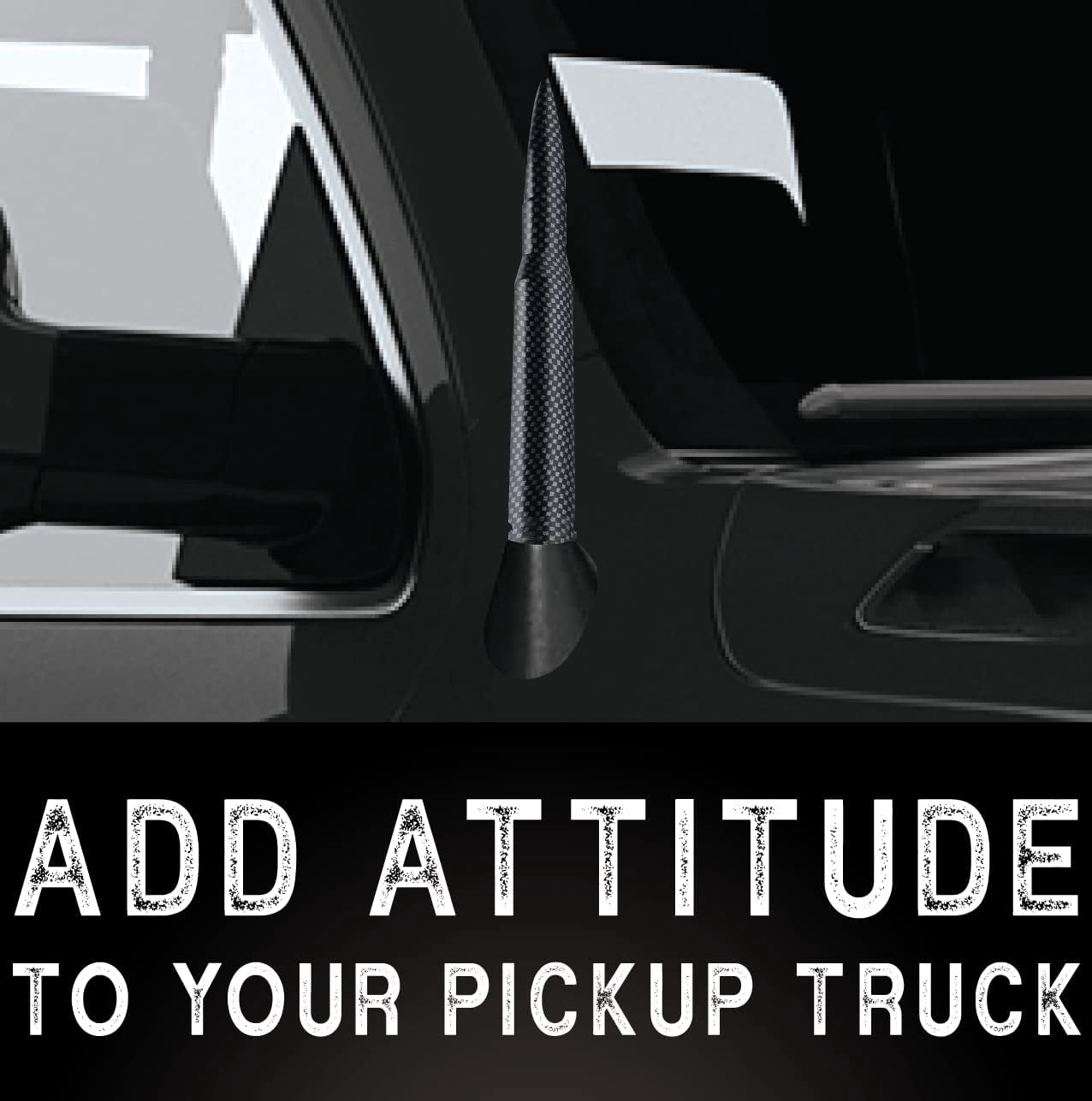 50 Cal Bullet Antenna - Black, 5.45 Inch Stubby AM/FM Fender Mount For Dodge Ram, Ford F150, Raptor, Bronco