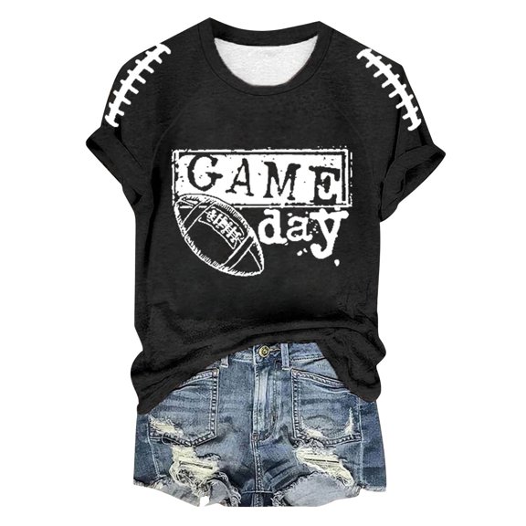Women Football Graphic Tee Game Day Football Season Tshirt Short Sleeve Crew Neck Fashion Y2K Casual Tops