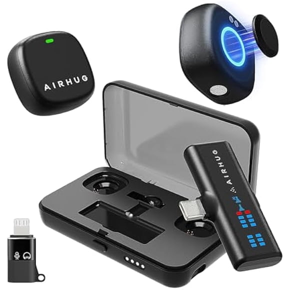 Wireless Lavalier Microphone for iPhone/Android/PC, 60H Battery, 48KHz 24Bit, Plug-Play Lightning/USB-C, 3 Recording Modes, AI Noise Cancellation, Lapel Mic for Vlog, YouTube, Interview