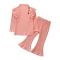 thumbnail image 1 of Qudderr Toddler Kids Girls Clothes Ruffle Long-Sleeved Top Flare Pants Spring Fall Outfit 2PCS Set For1-6 Years, 1 of 9