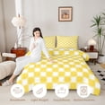 thumbnail image 3 of Manfei Geometric Check Queen Comforter Set,Classic Checkered Comforter Sets Queen,Orange Yellow,Light Gray Reversible,3 Pieces,1 Comforter and 2 Pillowcases,3 Pieces,1 Comforter and 2 Pillowcases, 3 of 7
