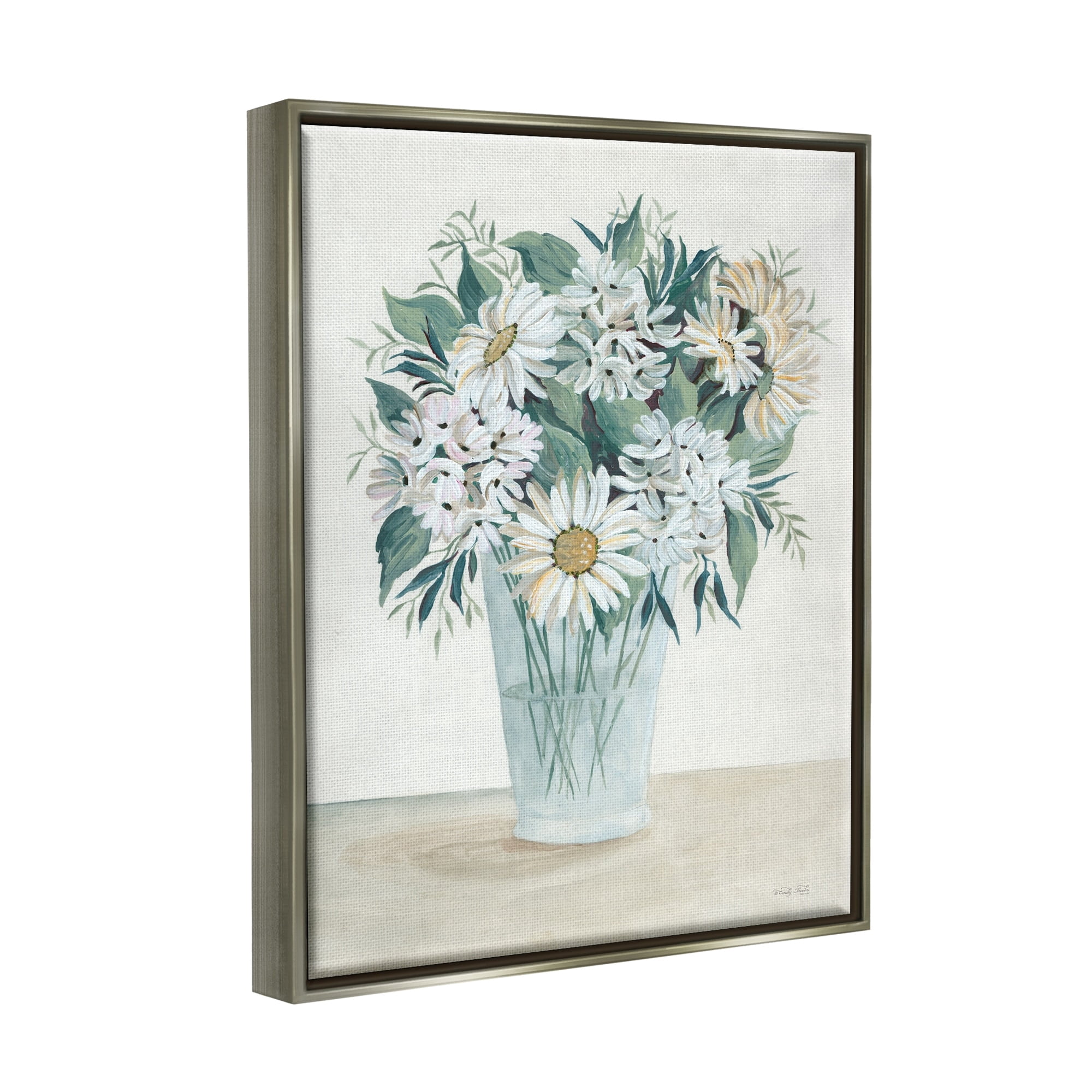 Stupell Industries Wildflower Daisies Floral Bouquet Arrangement Glass Vase Painting Luster Gray Floating Framed Canvas Print Wall Art, Design by Cindy Jacobs