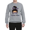 thumbnail image 3 of Autism Awareness Mom Life Messy Hair Bun | Cool Support Neon Print Bandana Mother's Day Unisex Crewneck Graphic Sweatshirt, Heather Grey, Medium, 3 of 5
