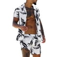thumbnail image 1 of Franhais Men's Shorts Set Leaf Floral Print Button Closure Lapel Short Sleeve Tops + Drawstring High Waist Shorts, 1 of 8