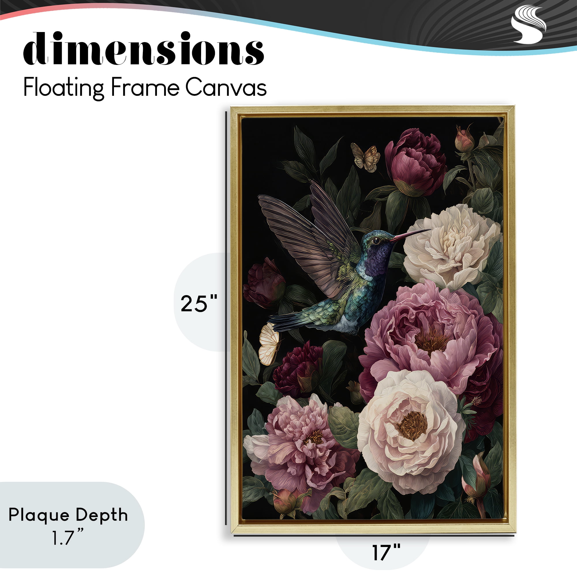 Stupell Industries Hummingbird & Lush Peonies Gold Framed Floater Canvas Wall Art, design by The Wands Want
