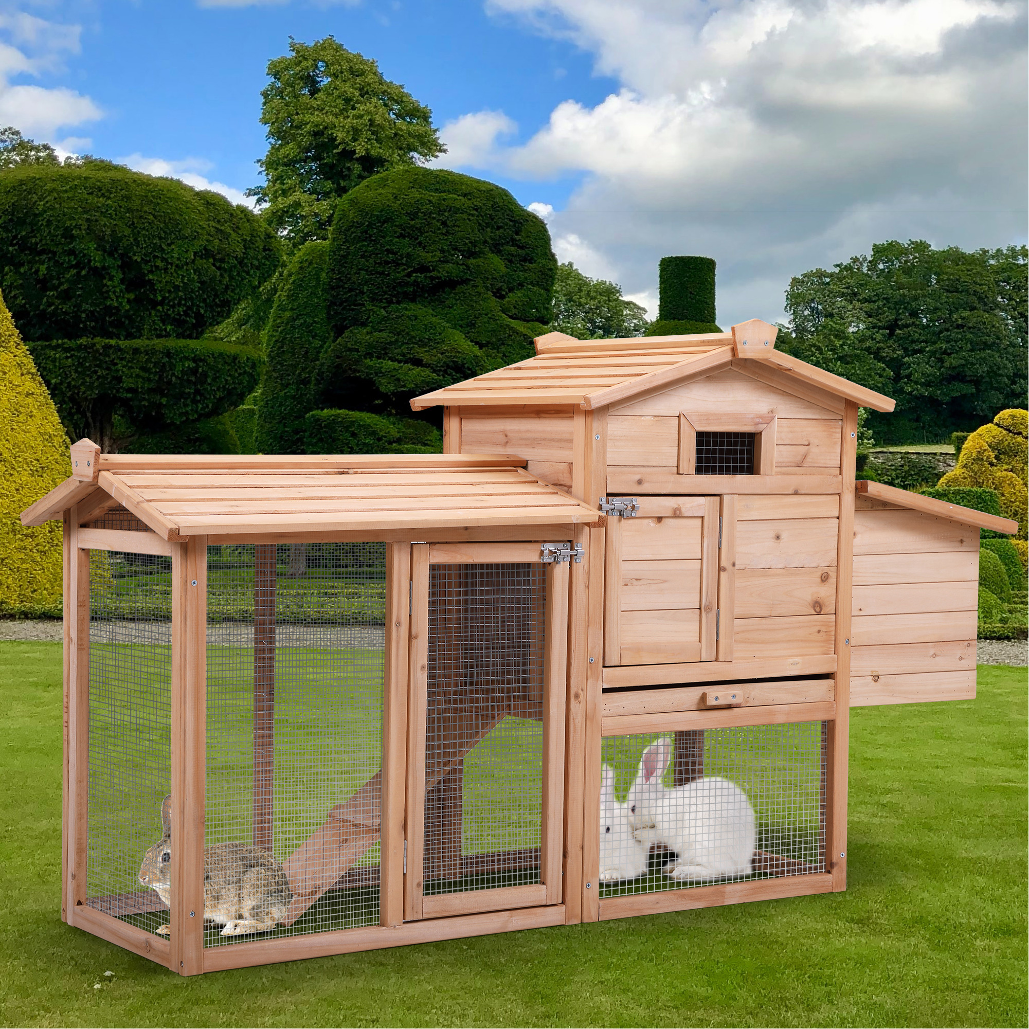 Senbabe 34" Wooden Rabbit Hutch, Bunny House with Ventilation Gridding Fences, Animal House for