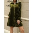 thumbnail image 5 of Womens Velvet Button Down T Shirts Swing Mini Dress Casual Long Sleeves Lapel Tunic Tops, 5 of 6