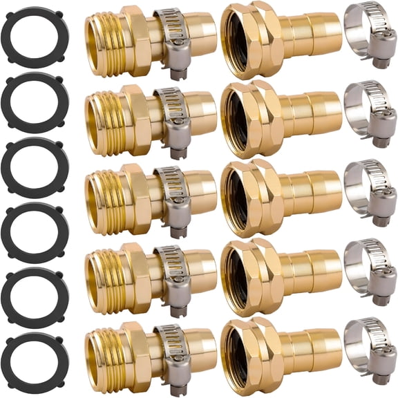 ICERUN 5 Set Garden Hose Repair Connector Kit with Clamps, Fit for 3/4" or 5/8" Garden Hose Fitting, Male and Female Hose Adapter, Water Hose Repair Kit