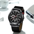 thumbnail image 2 of Men's Watches, Business Casual Chronograph Quartz  Wristwatch Black Leather Strap Watch for Man, 2 of 6