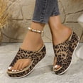 thumbnail image 4 of Platform Flip Flops for Women Leopard Print Suede Slides Sandals Comfy Arch Support Footbed Nonslip Wedges Heels Brown Size 8, 4 of 8