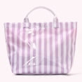 thumbnail image 7 of HUISZJ PVC Striped Tote Bag, Stylish Canvas Handbag, Large Capacity Portable Travel Shoulder Bag for Commuting Work Travel (Purple), 7 of 7