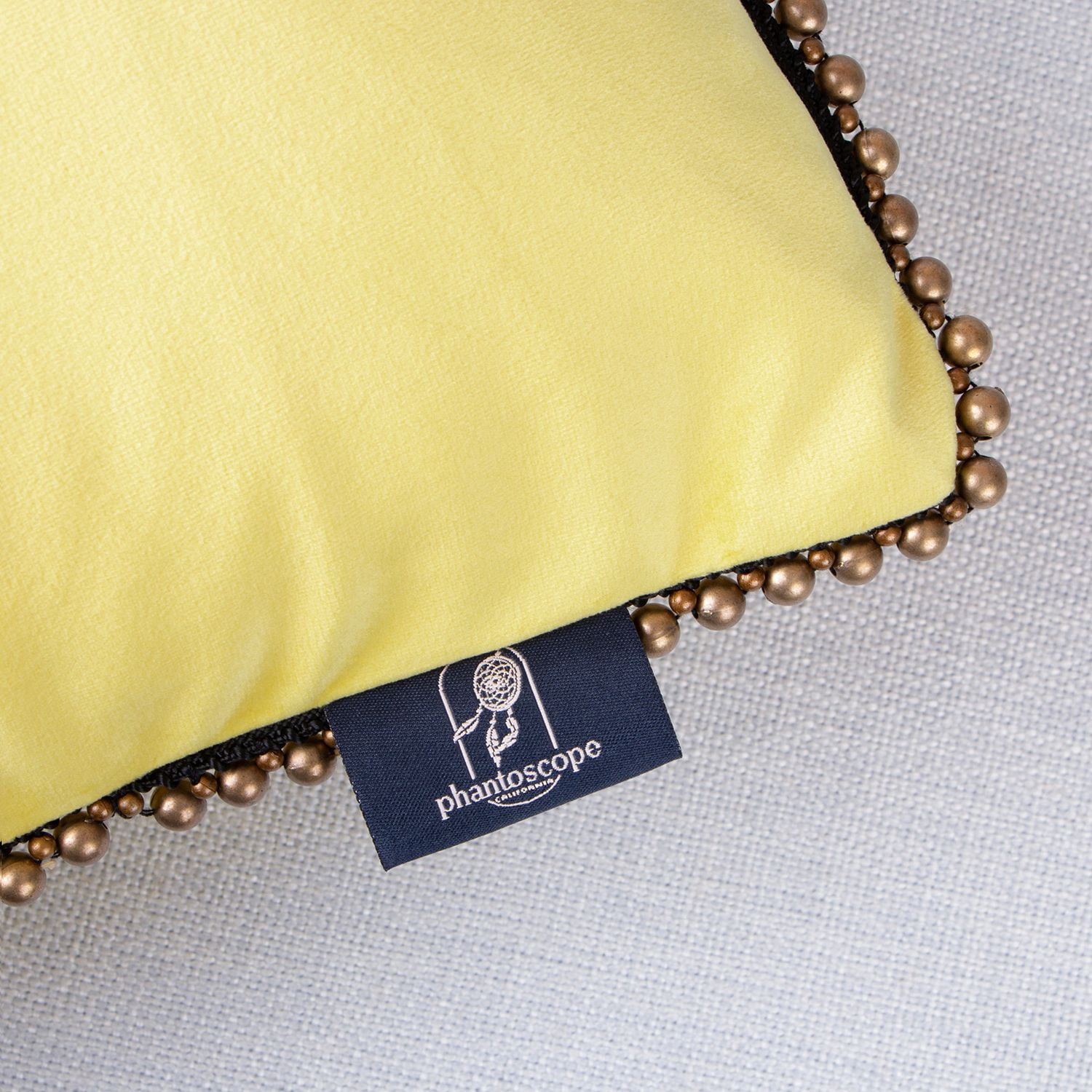 Phantoscope Velvet Decorative Throw Pillow with Insert, Particle Trim, 18 x 18 in, Yellow, 1 Pack