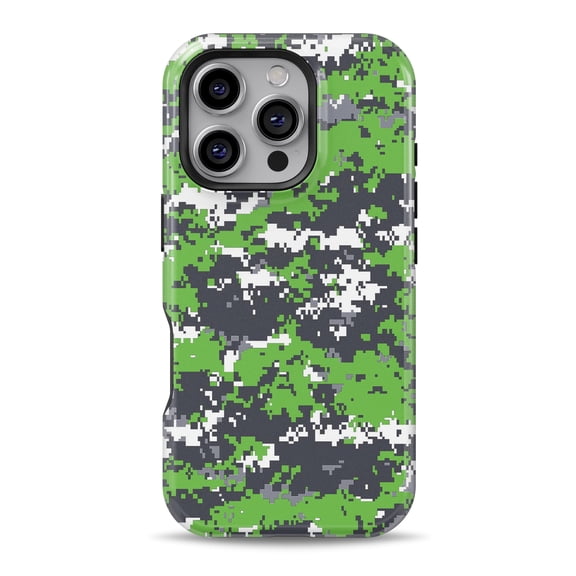 DesignSkinz Scratch-Resistant Hard Slim Case Compatible with iPhone 16 (Compatible with MagSafe) - Lime Green and White Digital Camouflage