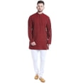 thumbnail image 5 of Shatranj Men's Indian Mandarin Collar Mid-Length Fine Stripe Kurta Tunic; Maroon, 5 of 5
