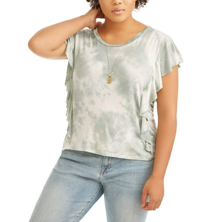 Juniors' Plus Short Sleeve Ruffle Tie Dye Top