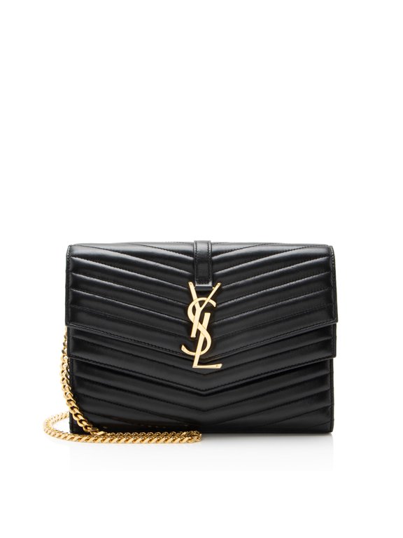 Pre-Owned Saint Laurent Matelasse Lambskin Monogram Sulpice Chain Wallet