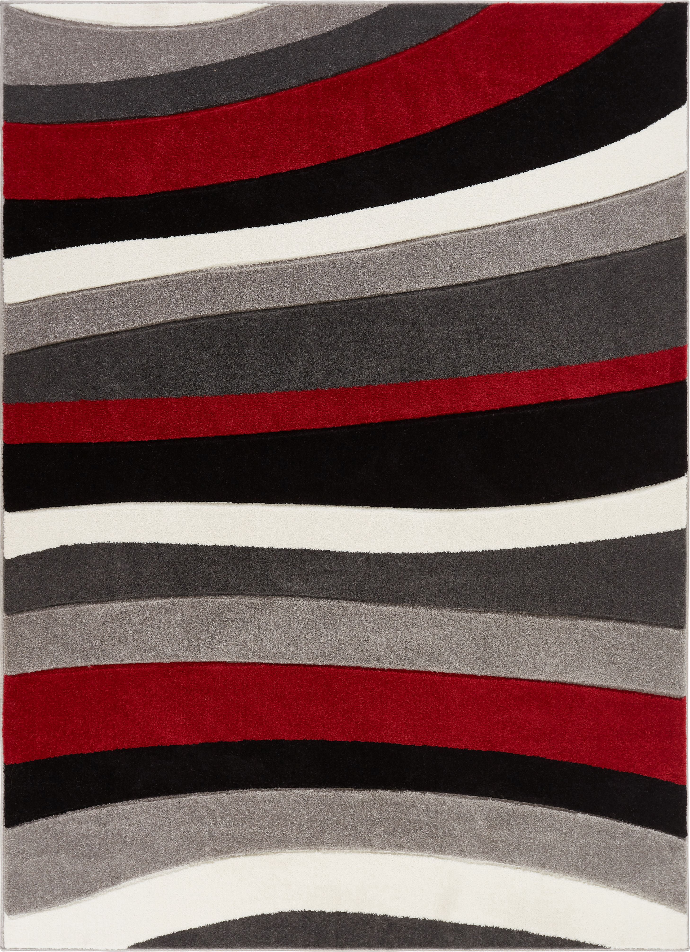Well Woven Ruby Rad Waves Modern Contemporary Red Geometric Solid Stripes 3'11" x 5'3" Area Rug