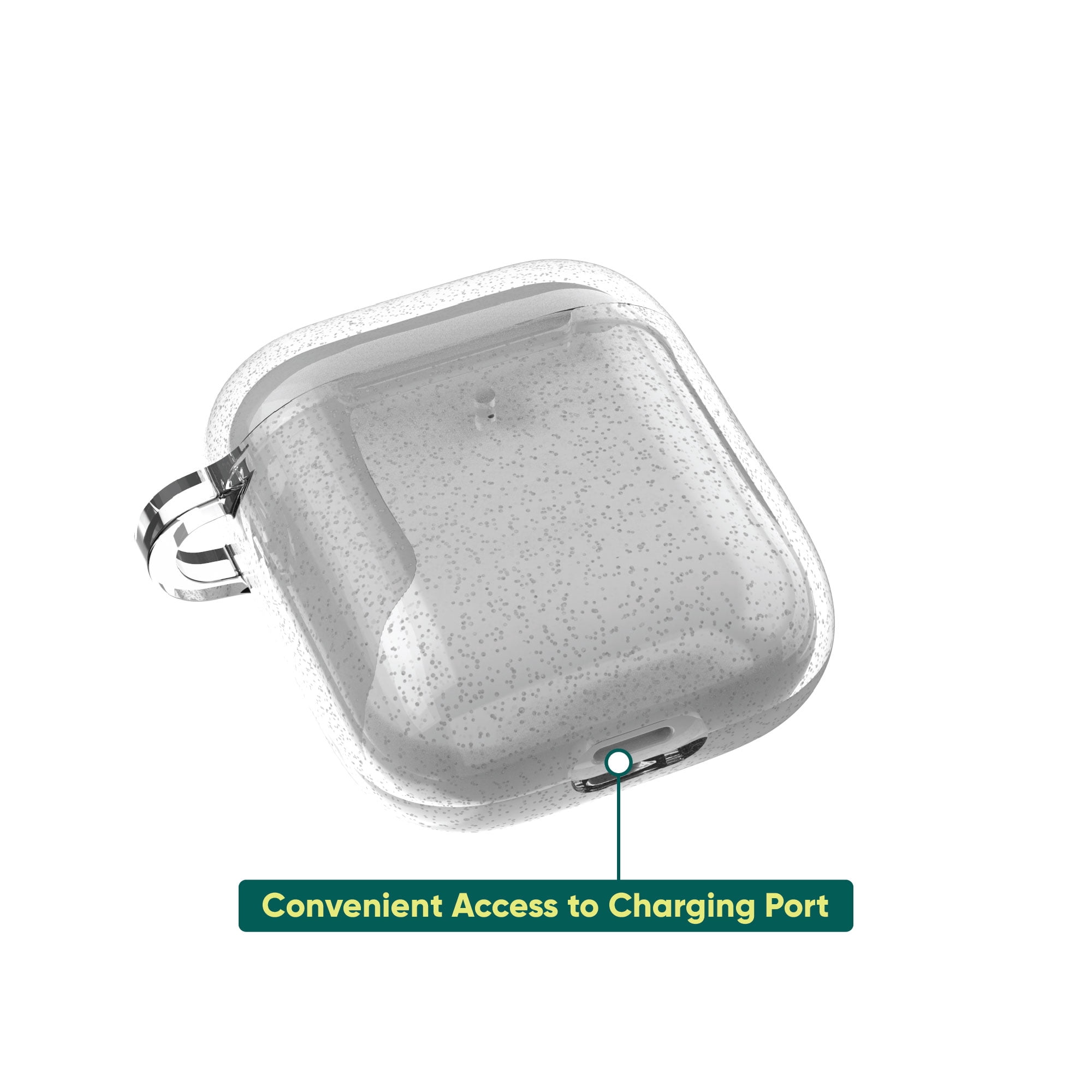 onn. Charging Case Cover for Apple AirPods (1st and 2nd generation) - Clear Silver Glitter