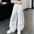 thumbnail image 7 of vdgthytj Girls Cargo Pants Fashion Baggy Wide Leg Drawstring Elastic Streetwear Fall Casual Outdoor Travel Trousers with Multi Pockets(14-15 Years,White), 7 of 7