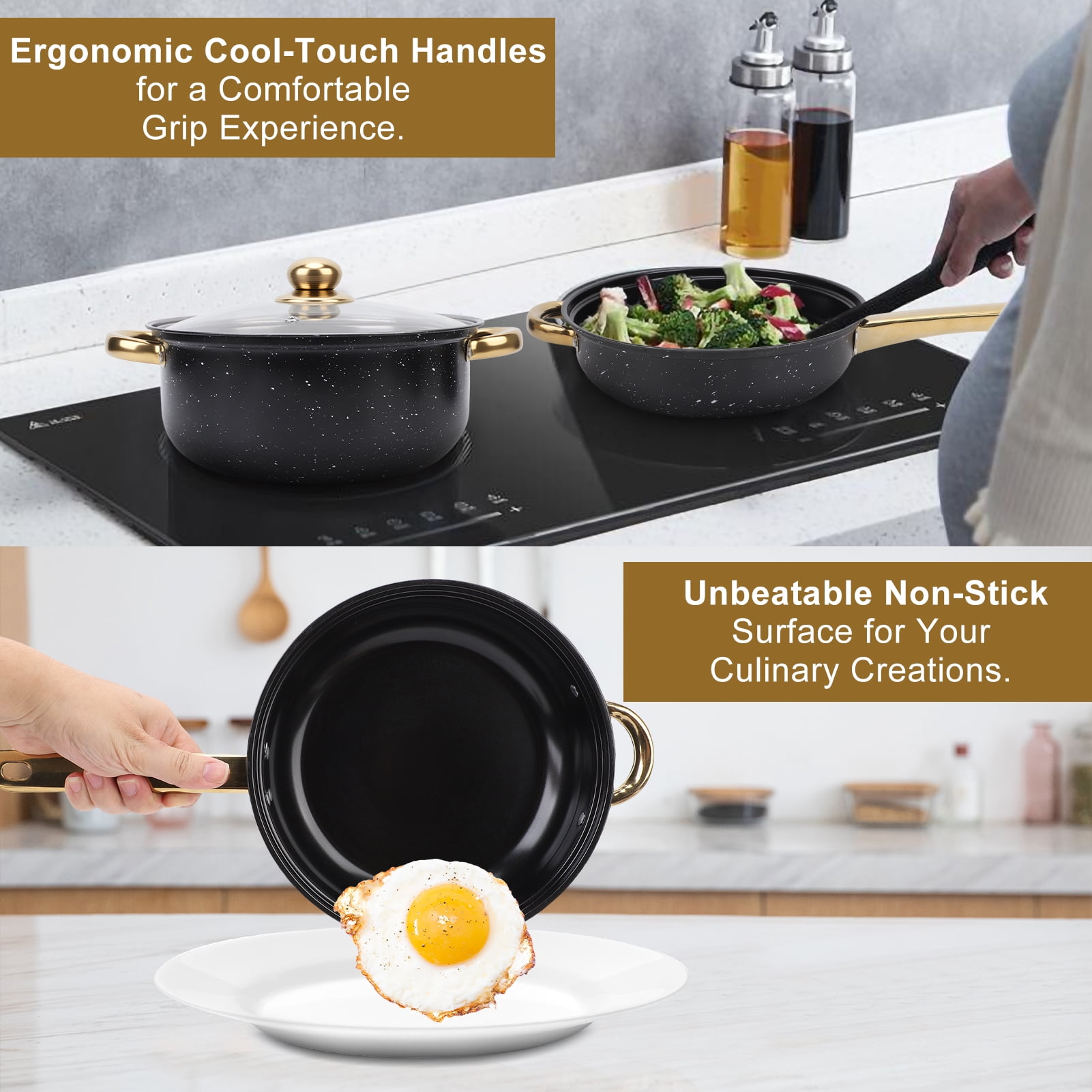18 Piece Cookware Set, Kitchen Nonstick Pots and Pans Set with Glass Lid for Cooking, Induction & Dishwasher