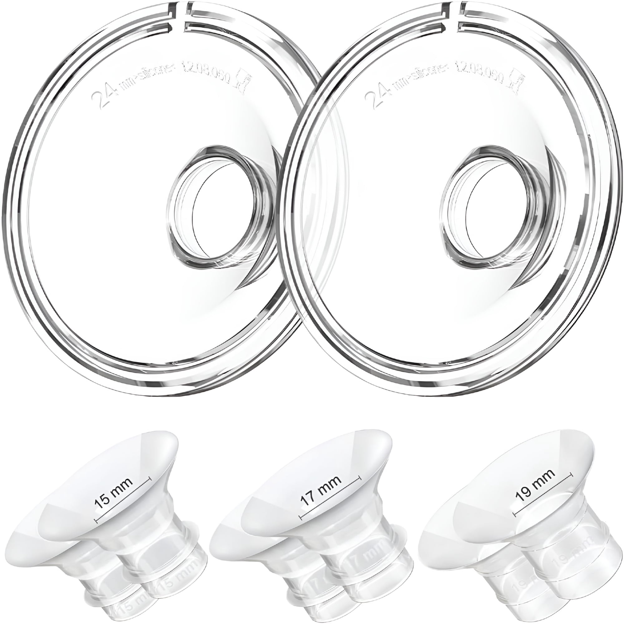 XIRQI Breast Pump Flange Inserts 15/17/19mm, 24mm Silicone Nipple Reducer for Wearable Pumps, Nursing Pump Accessories
