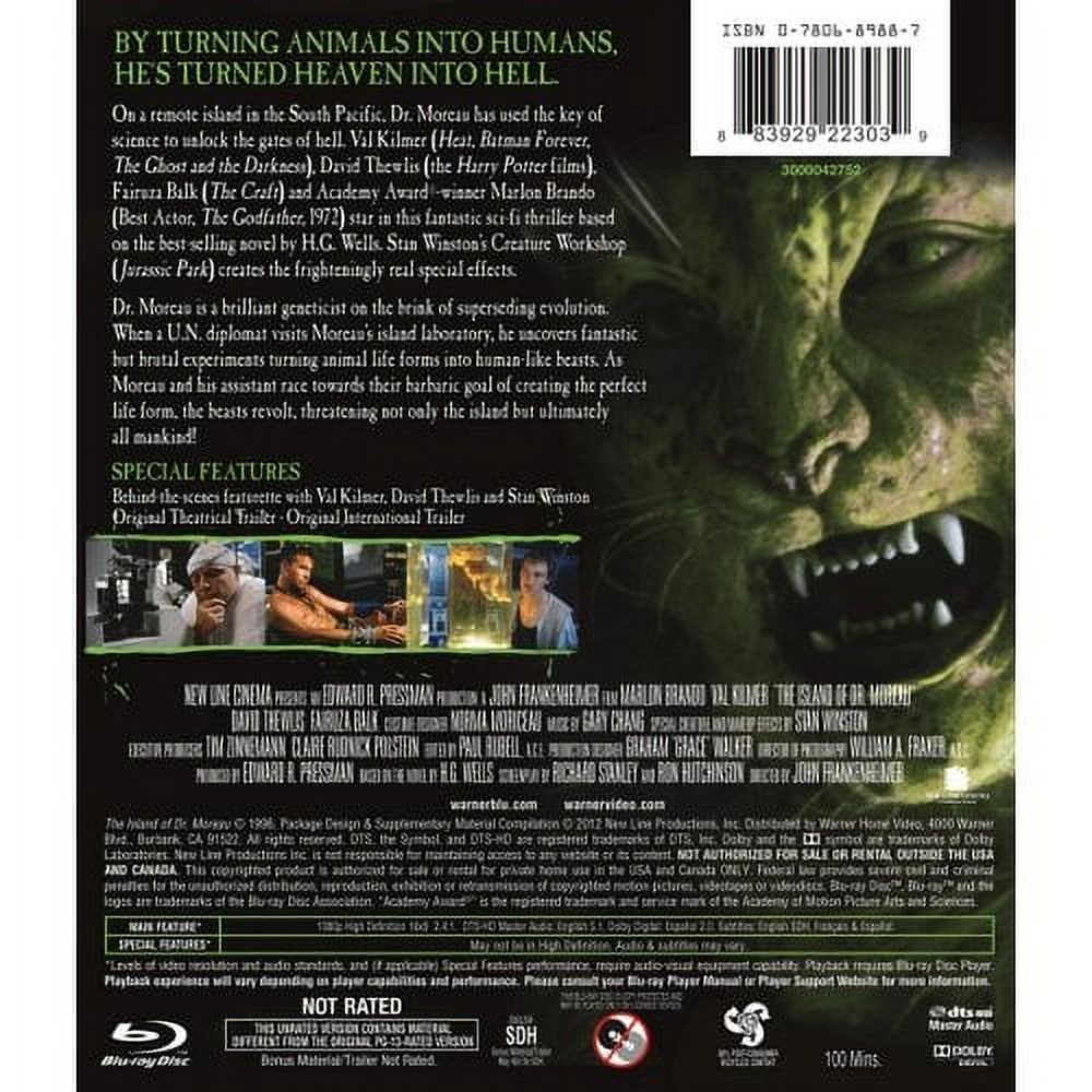 The Island of Dr. Moreau (Unrated Director's Cut) (Unrated) (Blu-ray), New Line Home Video, Horror - image 2 of 2