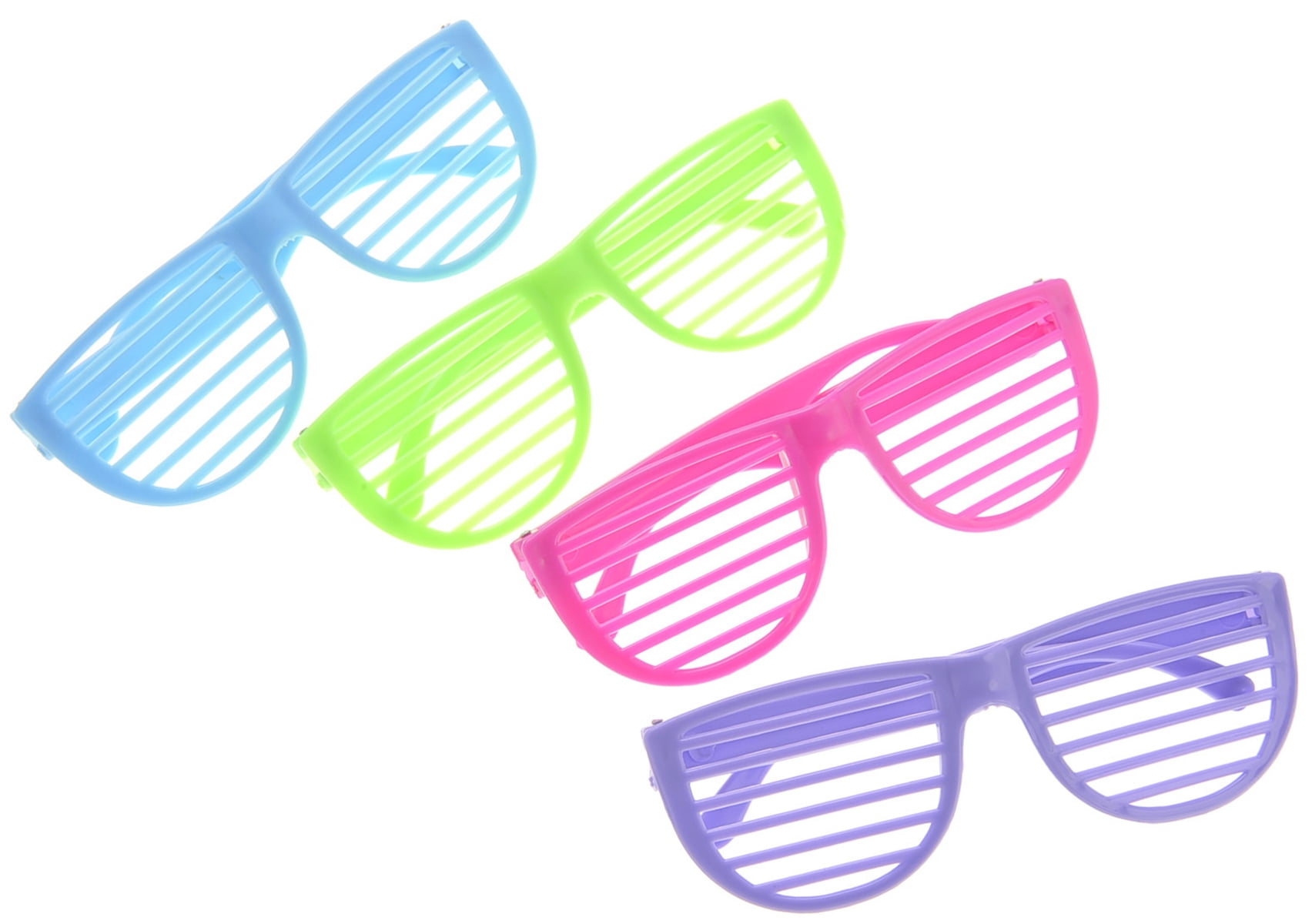Bisontec Plastic Shutter Shades Glasses (12Pairs/PK, Purple,Blue,Green, And Pink)