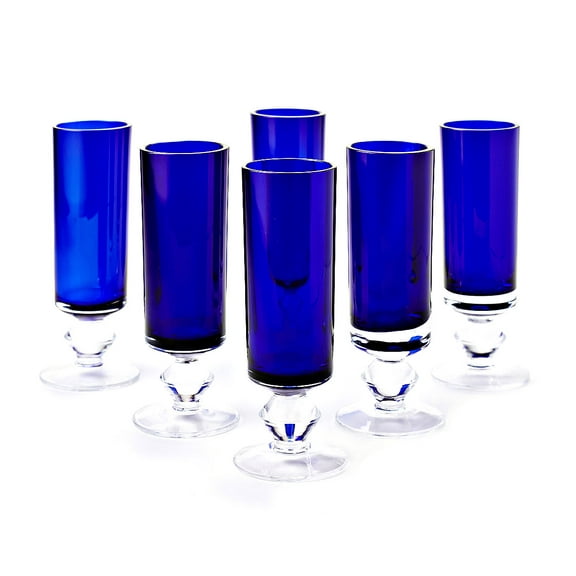 Blue Rose Polish Pottery Cobalt French Champagne Glass - Set of 6