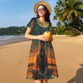 thumbnail image 4 of Disketp Sunset Prairie Meditating Horse para Vestido de Manga Corta para Mujeres, Vestidos de Verano para Mujeres, Casual y Holgado para la Playa, 4 of 6