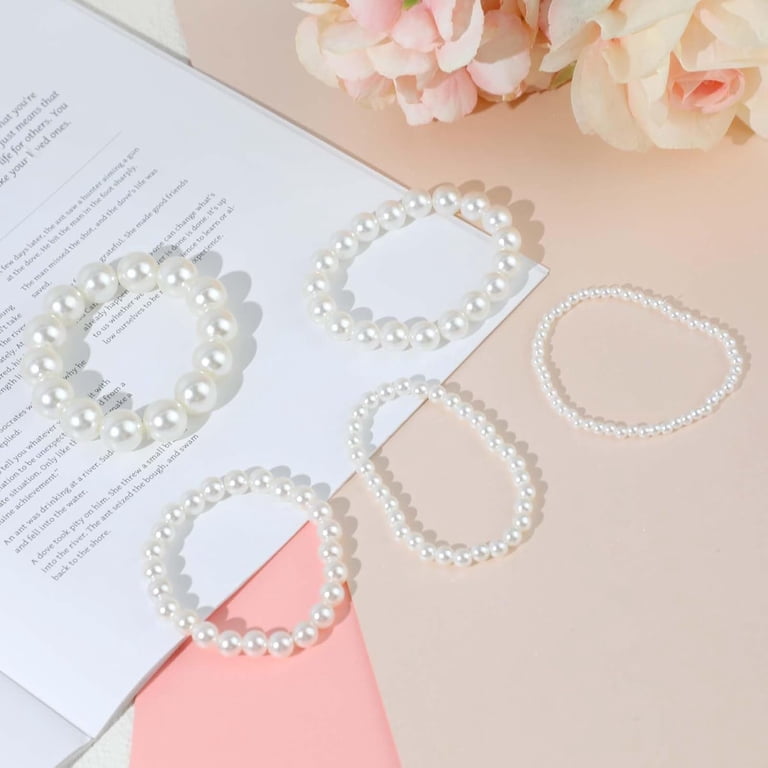 Monebena 5 Pcs White Pearl Bracelets for Women, White  display picture 3