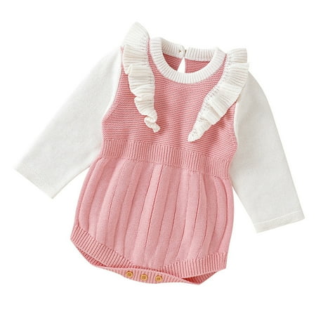 

Rovga Dresses For Girls Girls Long Sleeve Splice Knitted Ruffles Sweater Baby Bodysuit Romper 1 Piece Outfits Clothes Beautiful Clothing