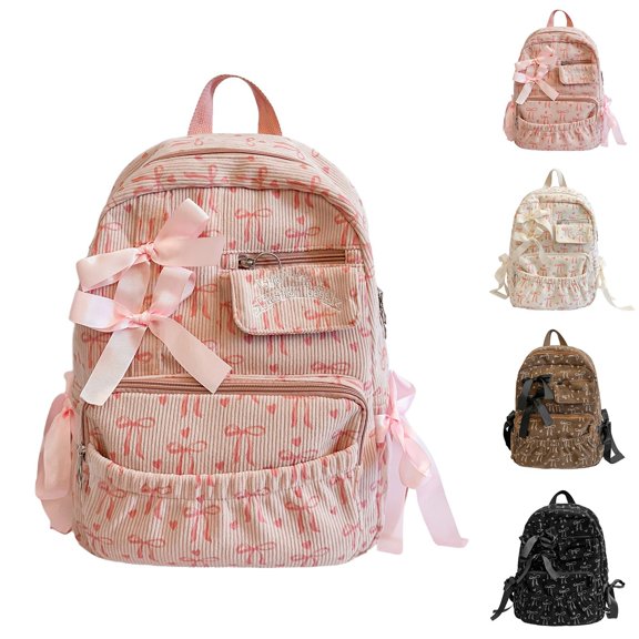 Gaexia School Bag,Versatile Bowknot Backpack, Lightweight Casual Patchwork Daypack for Students School Travel Commute, Bow Backpack