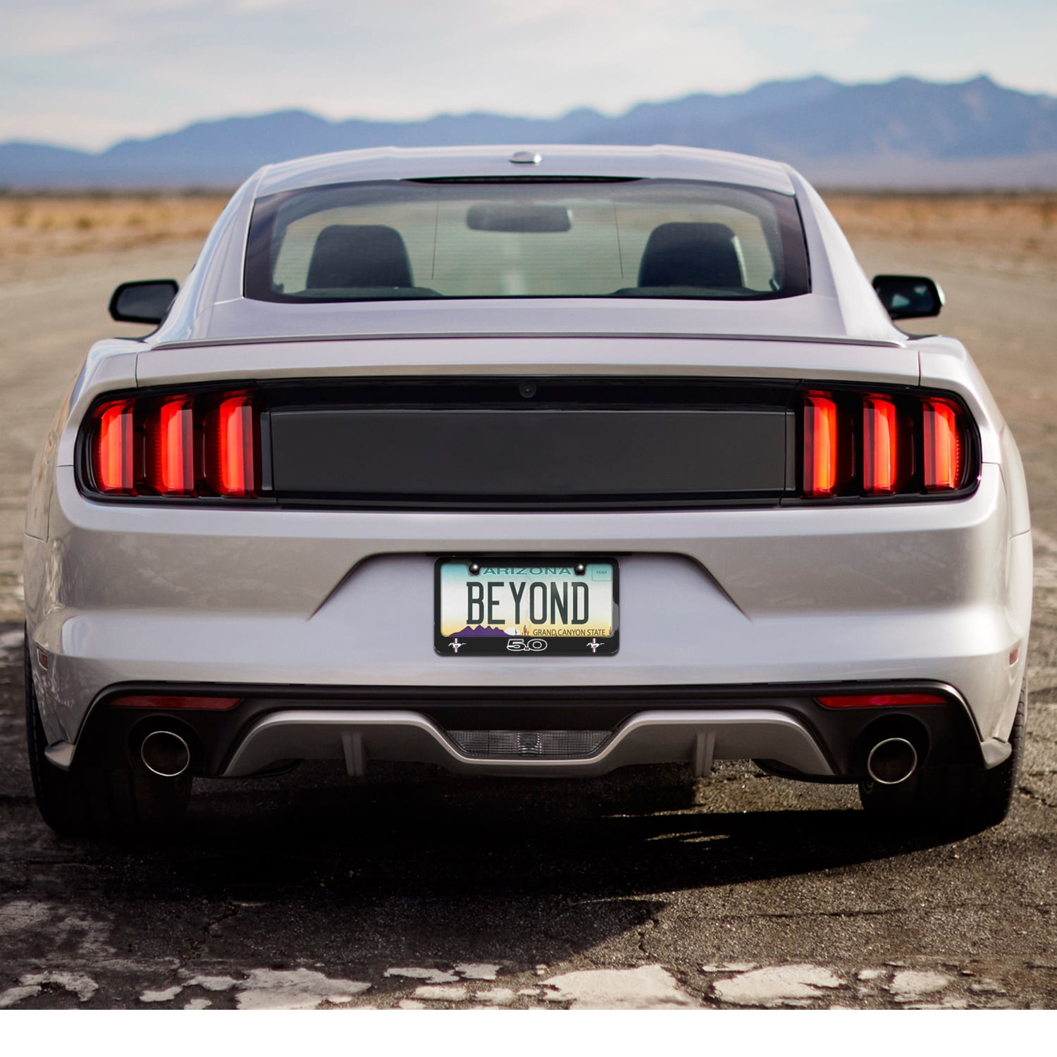 Ford Mustang GT 5.0 Outline Dual Logos Black Metal License Plate Frame