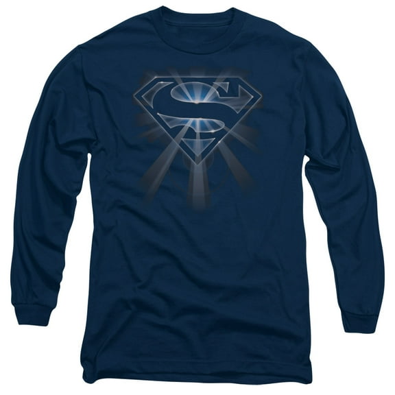 Superman Glowing Shield Long Sleeve Adult 18/1 T-Shirt Navy