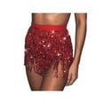 thumbnail image 3 of Women Belly Dance Hip Skirt Tassel Scarf Sequin Wrap Rave Costume ，Red, 3 of 8