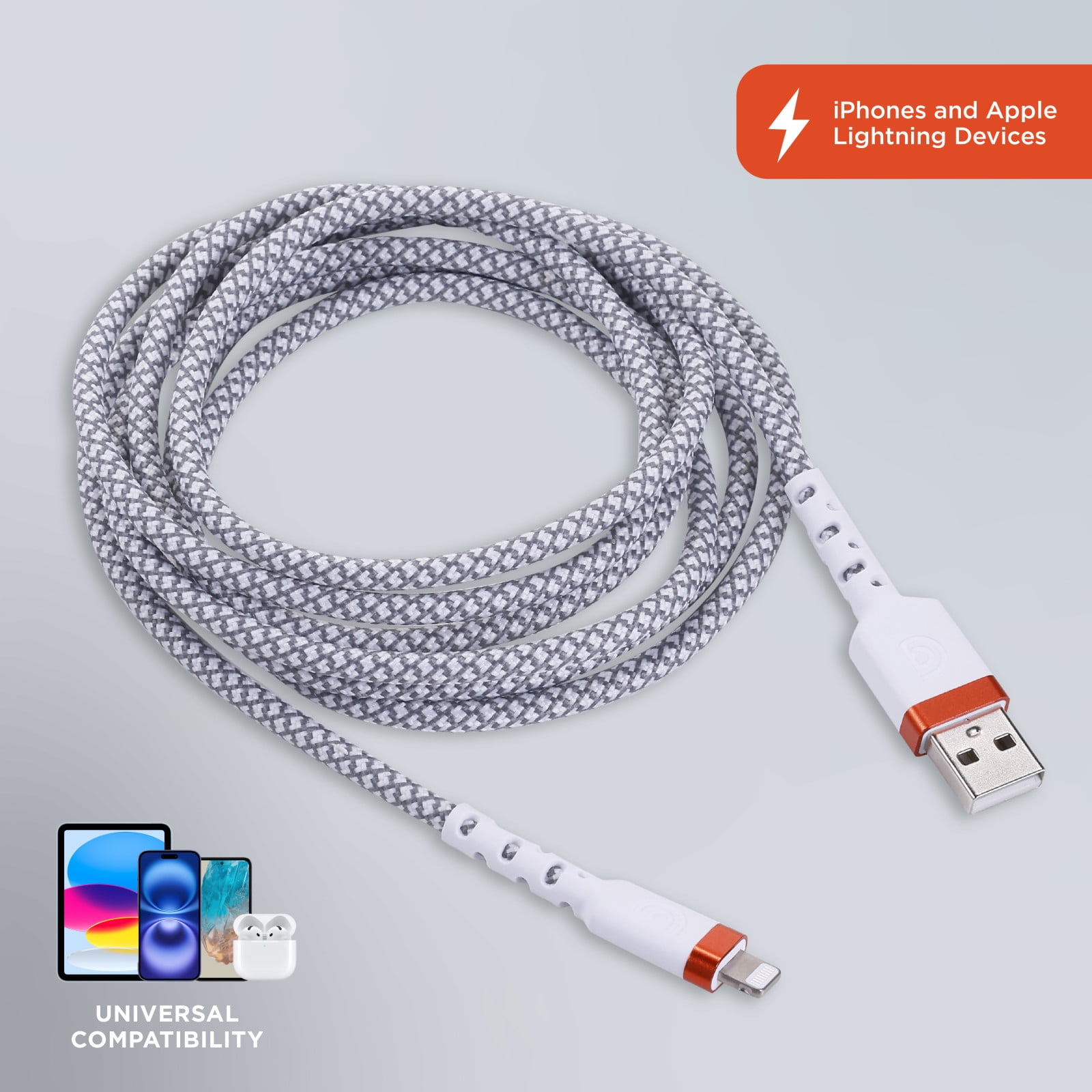 Griffin Ultra Durable 6FT Lightning to USB-A Charge & Sync Cable with Velcro Strap for iPhone, iPad, iPod, Fast Charging, Durable Nylon Braided, Apple Lightning Cable