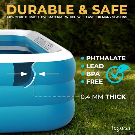 Inflatable Pool for Kids and Adults - 118 x 72 x 22 - with Pump & Patches