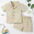 thumbnail image 5 of ESHOO 2Pcs Toddler Baby Boys Cotton Linen Shorts Set Button-Down Shirt Tops + Shorts, Kids Summer Clothes with Pockets, Size 12M-5T, 5 of 8