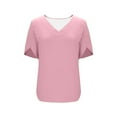 thumbnail image 7 of HomeDM Womens Petal Short Sleeve T Shirts, V Neck Solid Color Loose Fit Basic Tee for Women Summer - Pink/M, 7 of 7