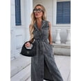 thumbnail image 3 of Womens Summer Casual Sleeveless Denim Shirt Dress Lapel Button Down Belted Jean Long Dresses Black L, 3 of 7