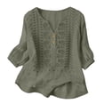 thumbnail image 6 of Womens 3/4 Sleeve Tops Cotton Linen Shirts Embroidered V Neck Button Boho Blouses Loose Fit Dressy Casual Tunic Top,Green,XL, 6 of 8