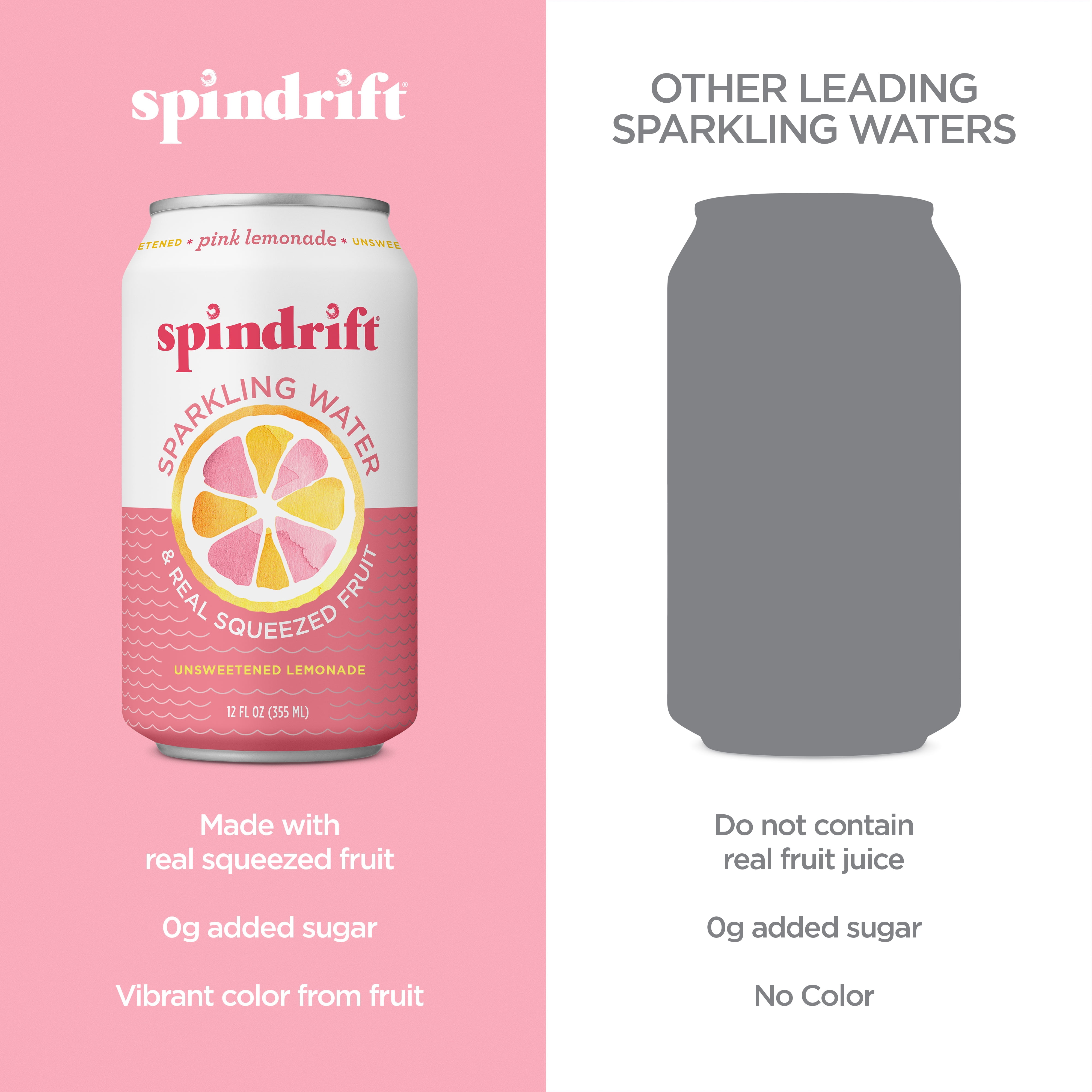 (3 pack) Spindrift Sparkling Water, Pink Lemonade, Made with Real Squeezed Fruit, 12 fl oz, No Sugar Added, 10 Calories per Can