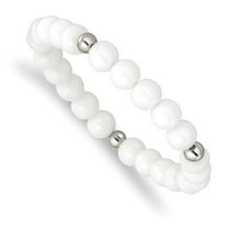 Primal Steel Stainless Steel Polished White Ceramic Beaded Stretch Bracelet