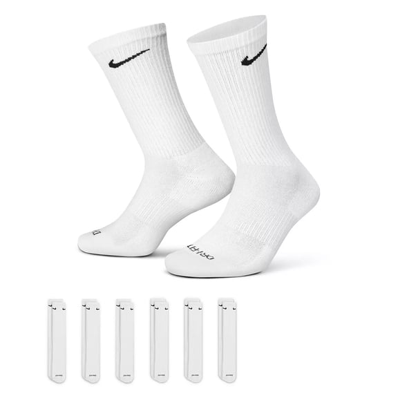 Nike Everyday Plus Cushion Crew Socks, 6 Pack – Color: White / Size: Large, Men 8-12, Women 10–13
