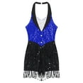thumbnail image 5 of YiZYiF Womens Halter Shiny Sequins Tassel Latin Jazz Dance Leotard Ballroom Salsa Samba Dance Costume Blue XXL, 5 of 7