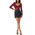 thumbnail image 2 of INSPIRE CHIC Women's Corset Sheer Design Long Sleeve Versatile Lace Bodysuit S Red, 2 of 6